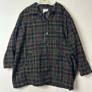 Ulla Popken Plaid Jacket/Coat sz 24 26 colorful wool blend luxury designer black